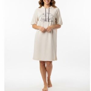 Jasmine & Ginger Hoodie Dress XS Cream Graphic Sleep Tight Short Sleeve Soft